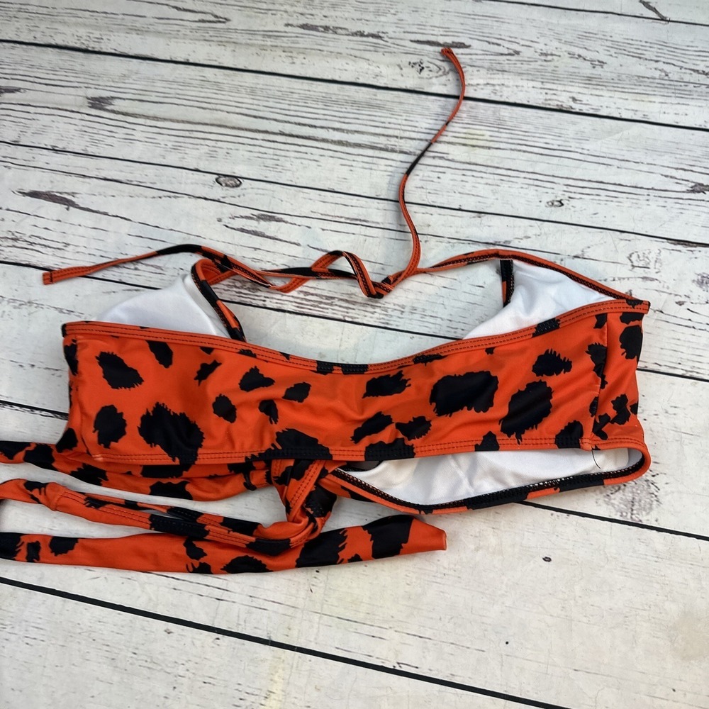 Red Black Leopard Print High Waisted Bikini Set 2 Piece Swimsuit Plus Size 0XL - Picture 5 of 6